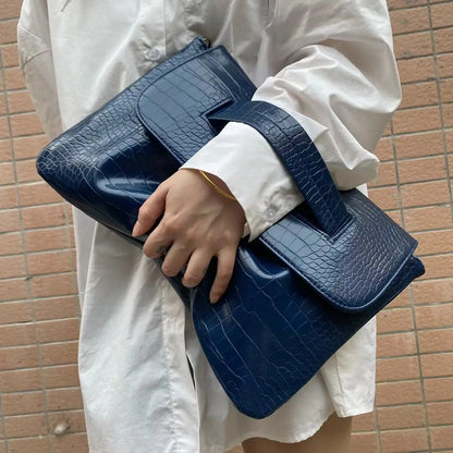 Crocodile Pattern PU Leather Laptop Crossbody Bag