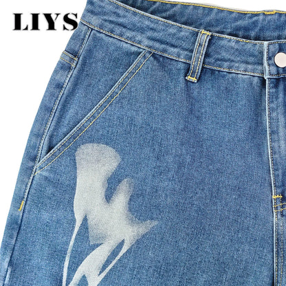 Men's Flame Print Wide Leg Jeans – Retro Streetwear Denim