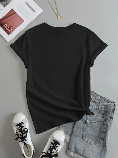 Cat Print Women's T-Shirt – Casual Short Sleeve Crew Neck Top