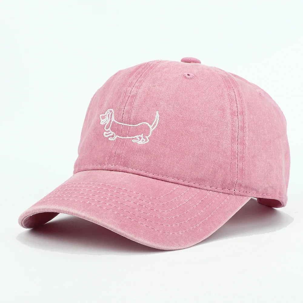 Dog Patterned Embroidered Baseball Cap Men Women Vintage Washed Cotton Hip Hop Streetwear Sun Hats