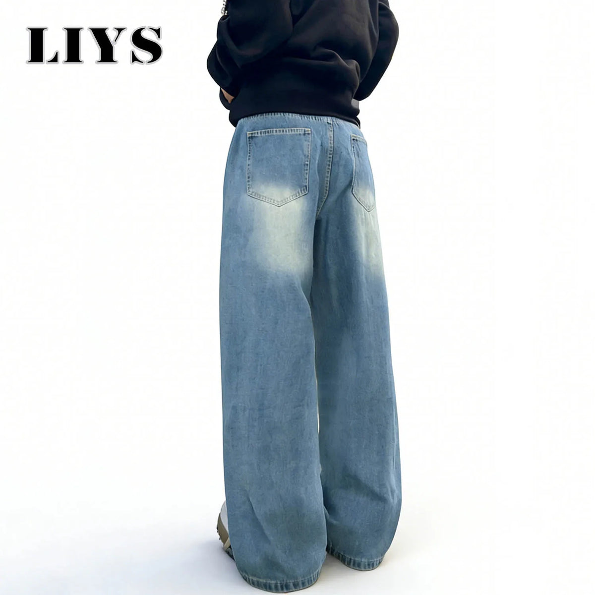 LIYS Baggy Wide Leg Ripped Jeans for Men – Blue Streetwear Denim