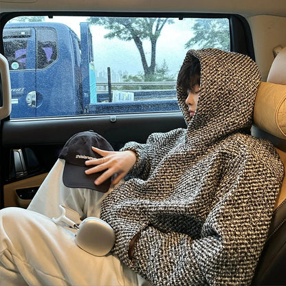 Textured Hooded Sweatshirt Men Vintage Harajuku Oversized Hoodie