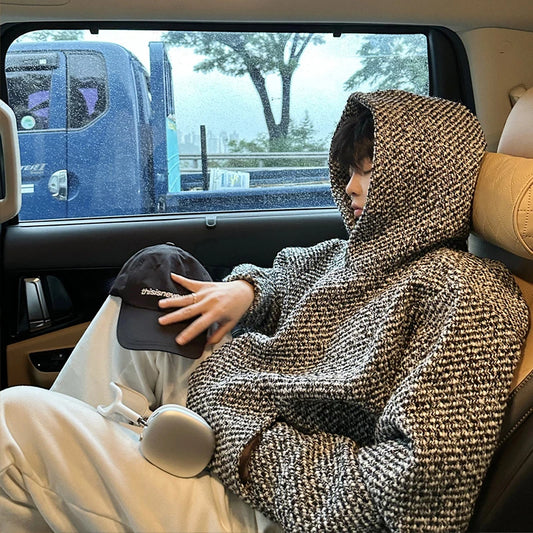 Textured Hooded Sweatshirt Men Vintage Harajuku Oversized Hoodie