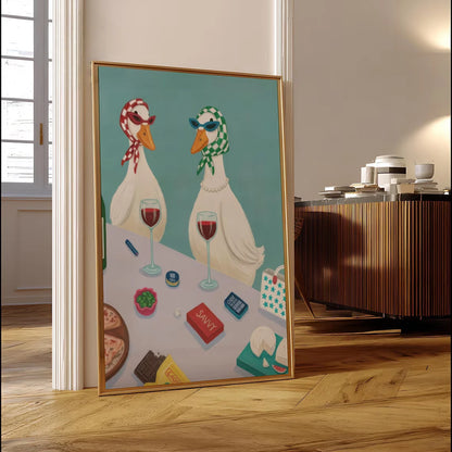 Funny Duck Wine Wall Art – Quirky Retro Poster for Kitchen & Bar