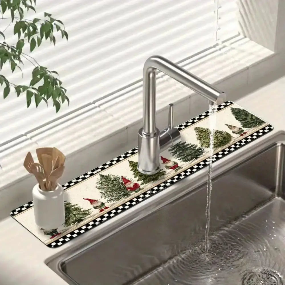 Sink Splash Guard Faucet Mat – Absorbent Christmas Kitchen Drip Catcher