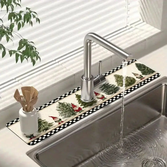 Sink Splash Guard Faucet Mat – Absorbent Christmas Kitchen Drip Catcher