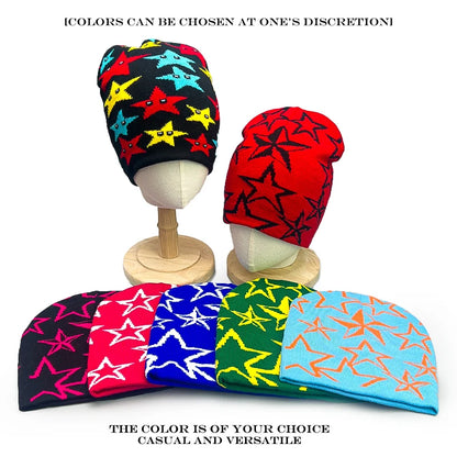 Star Print Beanie Hat – Unisex Hip Hop Knit Cap for Fall & Winter