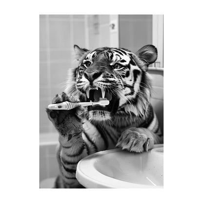 Funny Animal Bathroom Wall Art Poster – Black & White Vintage Print