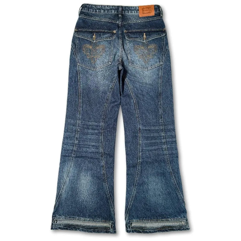 Flare Jeans – Y2K Washed Denim Wide Leg Streetwear Pants