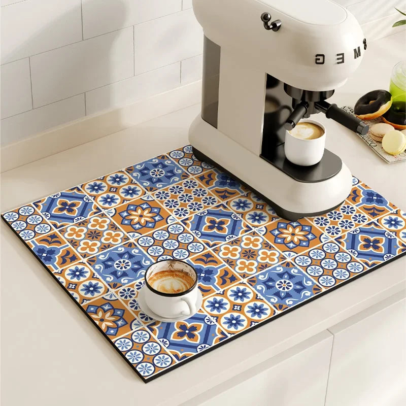 Vikama Vintage Coffee Machine Mat Absorbent Quick-Drying Drainage Mat Non-Slip Dish Drying Kitchen