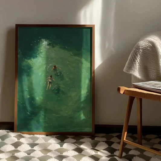 Swimmers in Green Water Vintage Wall Art Print – Minimalist Canvas Poster