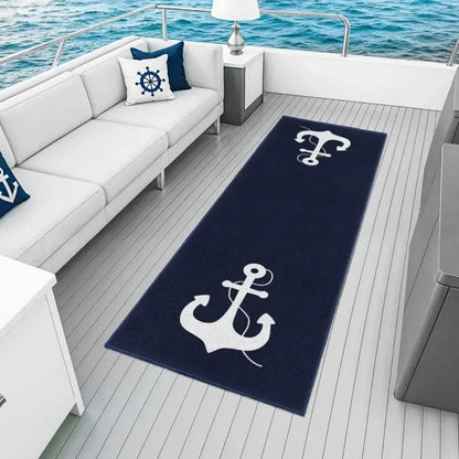 Nautical Anchor Runner Rug – Non-Slip Washable Outdoor Floor Mat