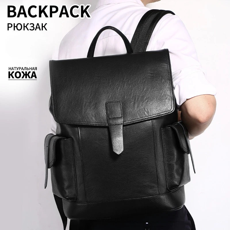 Genuine Leather Men's Backpack – 15" Laptop & Travel Bag