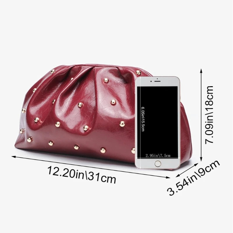 Rivet Cloud Clutch Bag for Women – Glossy Pouch Handbag