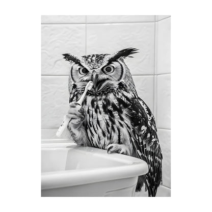 Funny Animal Bathroom Wall Art Poster – Black & White Vintage Print