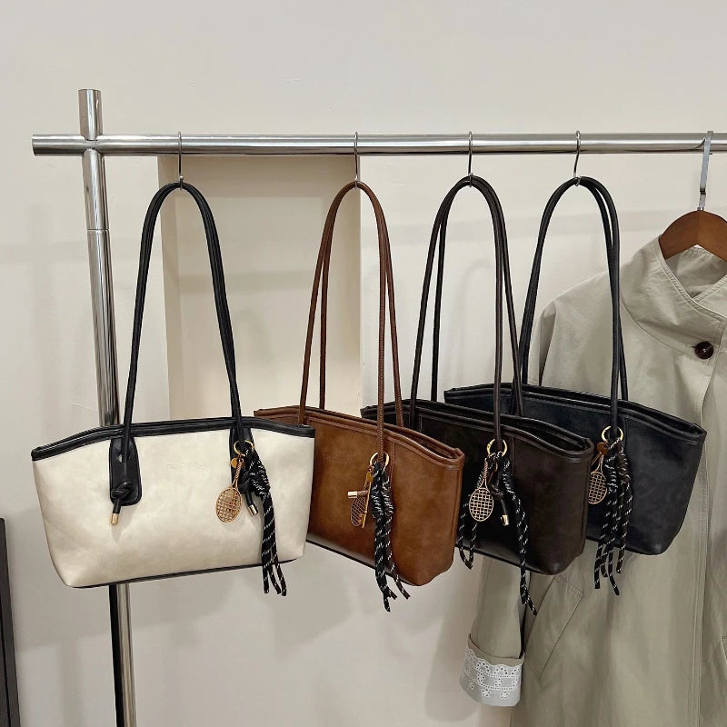 PU Leather Shoulder Bag for Women Y2K Simple Fashion Girl Handbag