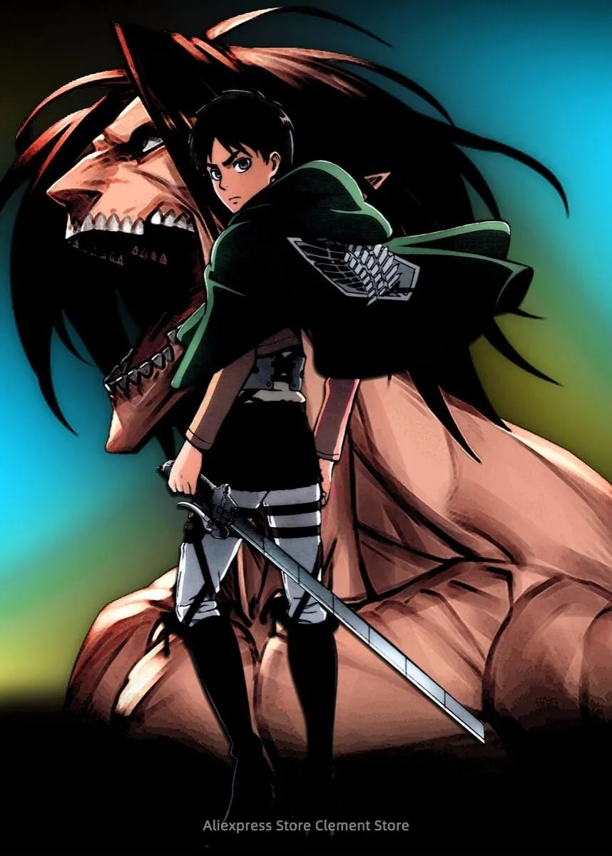Attack on Titan Anime Wall Art Poster – Levi Ackerman & Eren Yeager Canvas Print