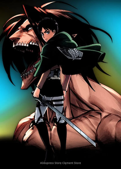 Attack on Titan Anime Wall Art Poster – Levi Ackerman & Eren Yeager Canvas Print