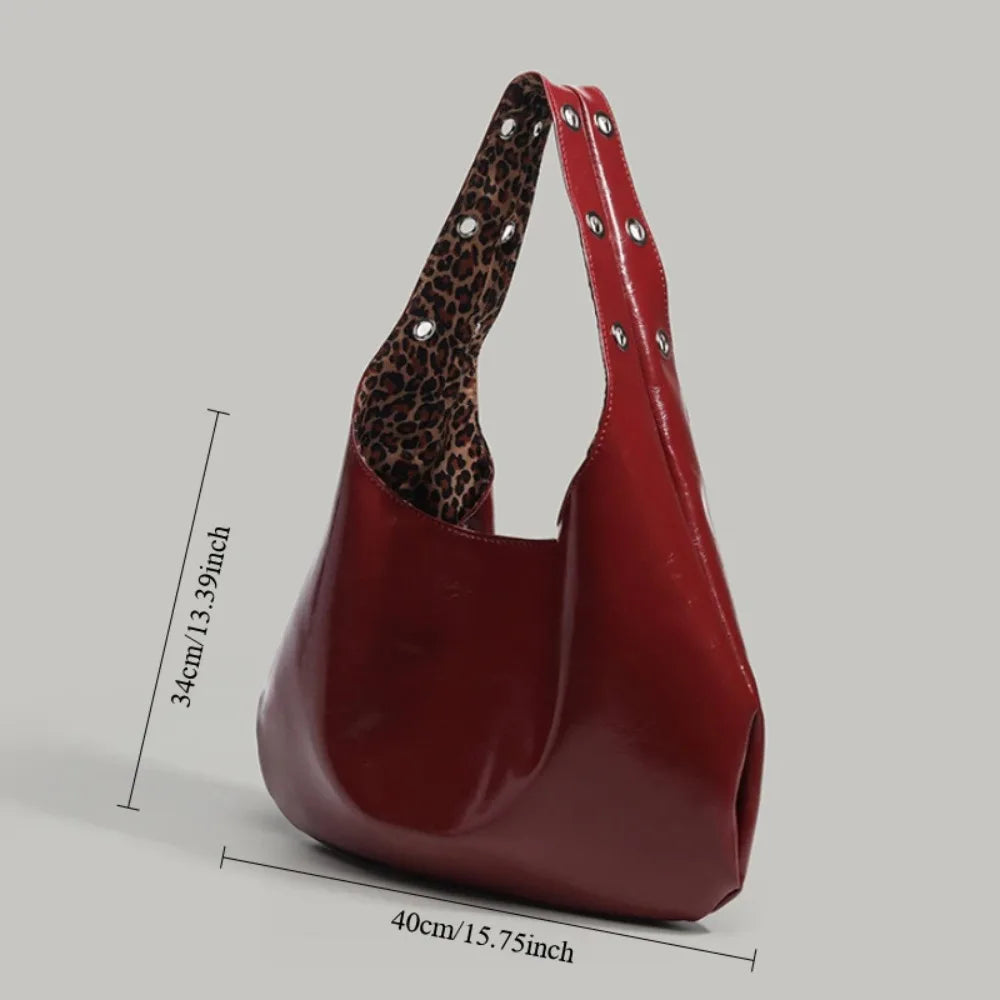 Wine Red Large Capacity Tote Bag For Women's Leopard Printed