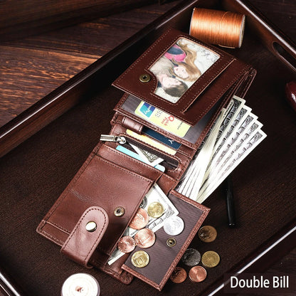 Men's Genuine Cowhide Leather Bifold Wallet with Snap Closure