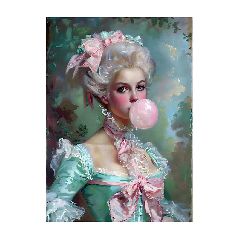 Bubble Gum Baroque Portrait Wall Art Poster – Vintage Altered Art Print