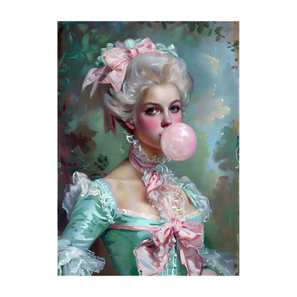 Bubble Gum Baroque Portrait Wall Art Poster – Vintage Altered Art Print
