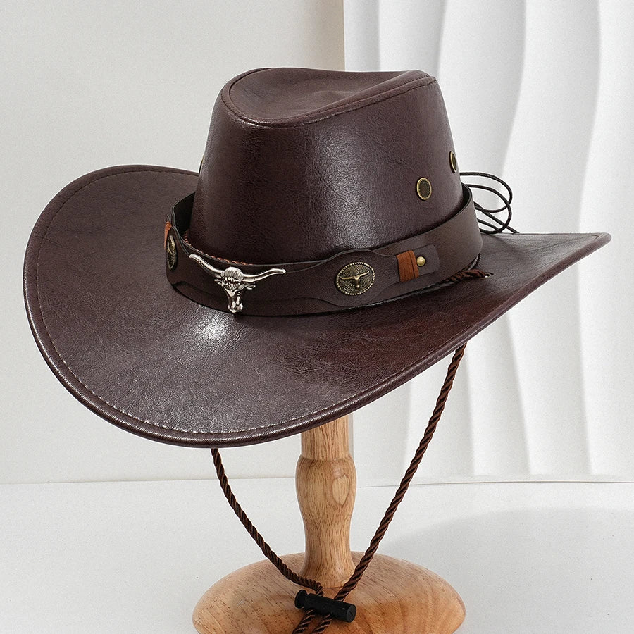 Vintage Faux Leather Western Cowboy Hat Unisex