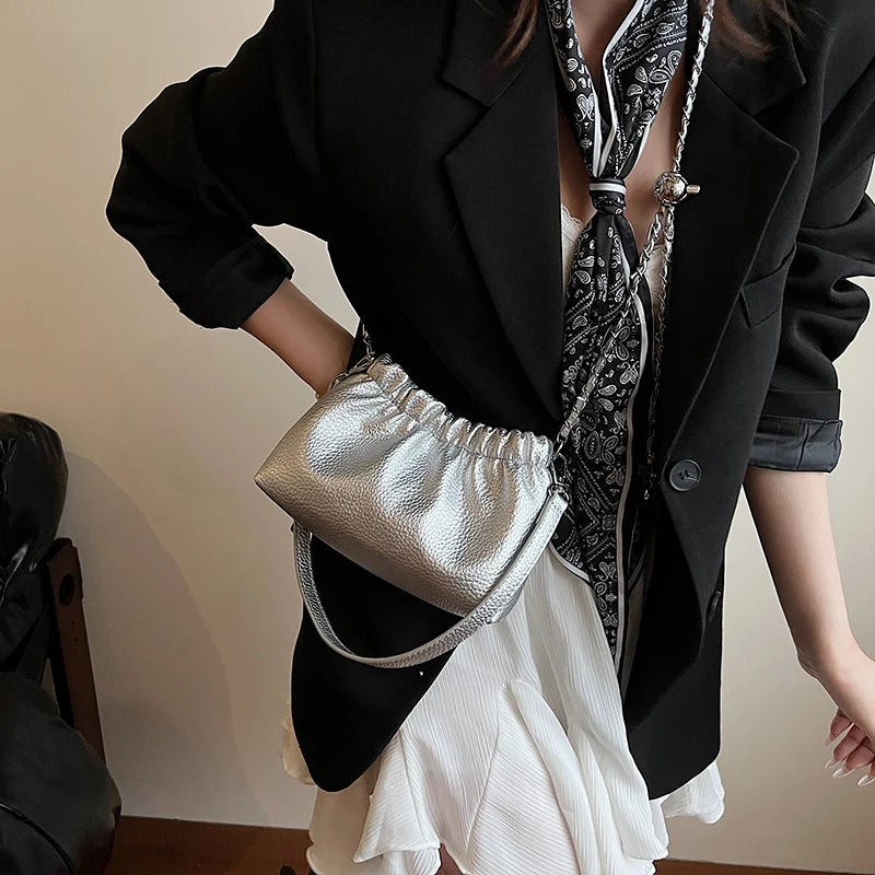 Women Small PU Leather Bucket Shoulder Bag