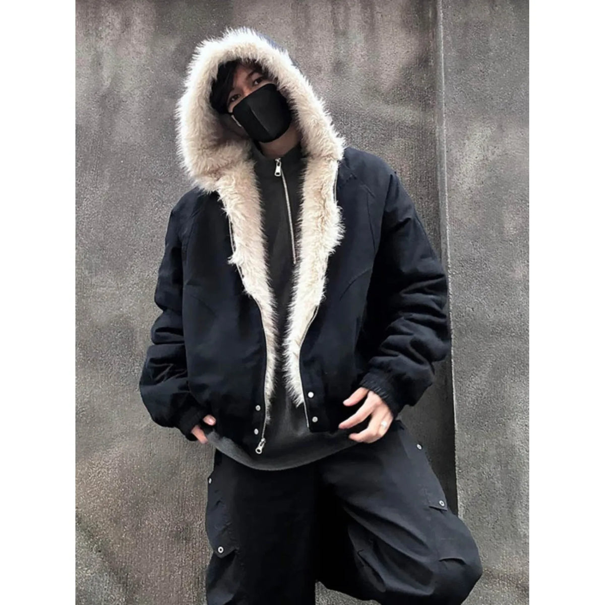 Oversized Lamb Fleece Winter Jacket with Fur Collar Hood