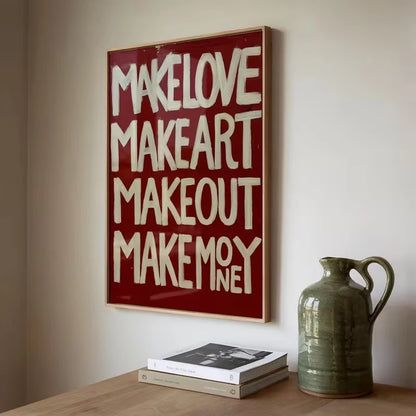 Make Love Make Art Wall Art Print – Bold Retro Quote Poster