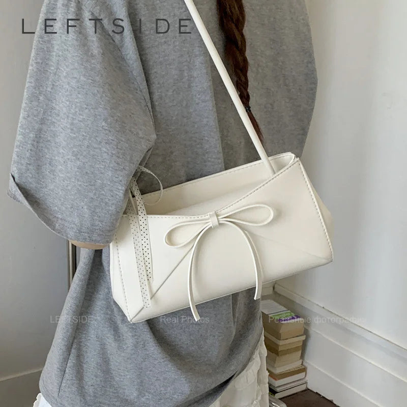 Women's Small PU Leather Shoulder Bag with Bow Detail