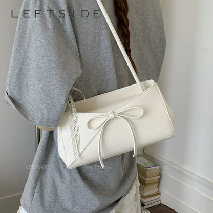Women's Small PU Leather Shoulder Bag with Bow Detail