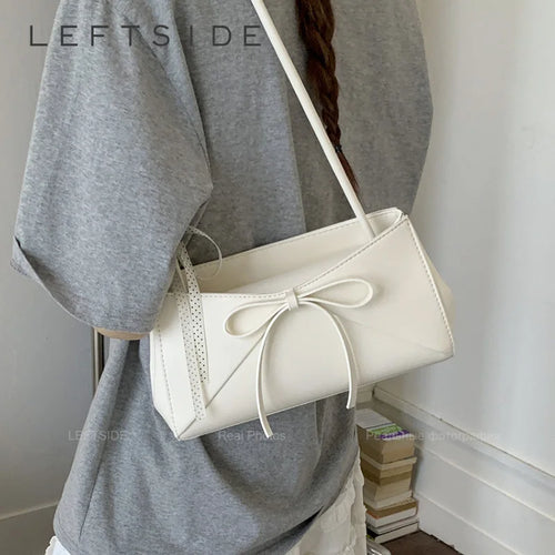 Women's Small PU Leather Shoulder Bag with Bow Detail
