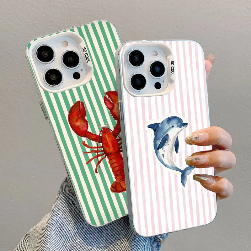 Lobster Striped Phone Case for iPhone 17 16 15 14 13 12 11 Pro Max Plus