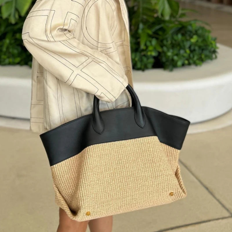 Luxury Genuine Leather Straw Bag