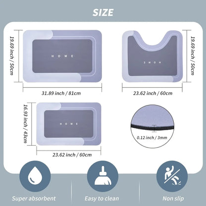 3-Piece Bathroom Mat Set – Diatomite Non-Slip Absorbent Bath Rugs