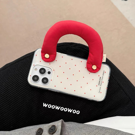 Polka Dot Clear Acrylic Samsung Case with Puffy Handle Strap