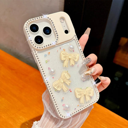 3D Bow Diamond Glitter iPhone Case with Sliding Camera Cover