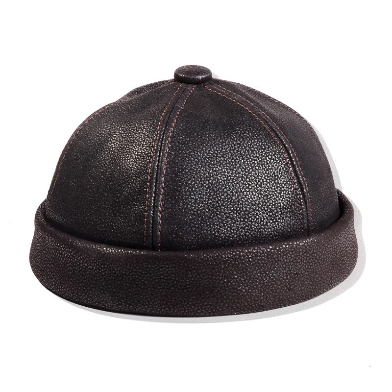 Men S Women Real Leather Winter Warm Skullcap Beanies Beret Round Hat Brimless Caps