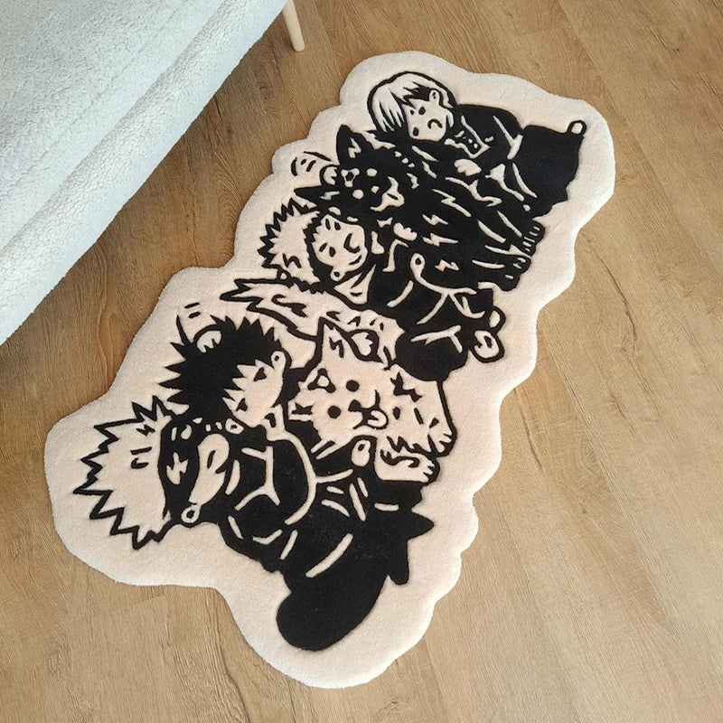 My Hero Academia Anime Rug – Black & White Tufted Mat for Bedroom & Gaming Room