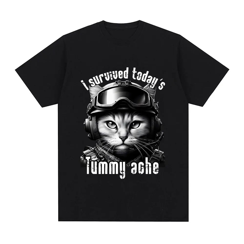 Funny Cat Meme T-Shirt – I Survived Today's Tummy Ache