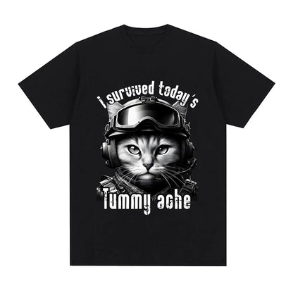 Funny Cat Meme T-Shirt – I Survived Today's Tummy Ache