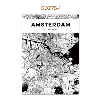 World City Map Wall Art Print – Black & White City Poster