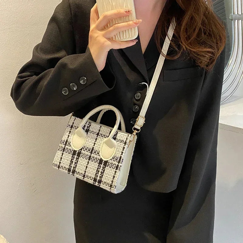 Women Mini Handbag Ladies Pouch Fashion Check Pattern Shoulder Bag