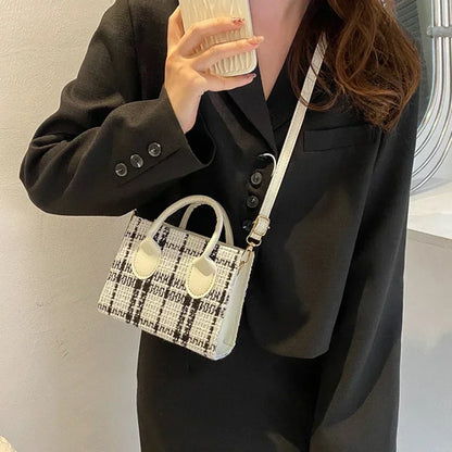 Women Mini Handbag Ladies Pouch Fashion Check Pattern Shoulder Bag
