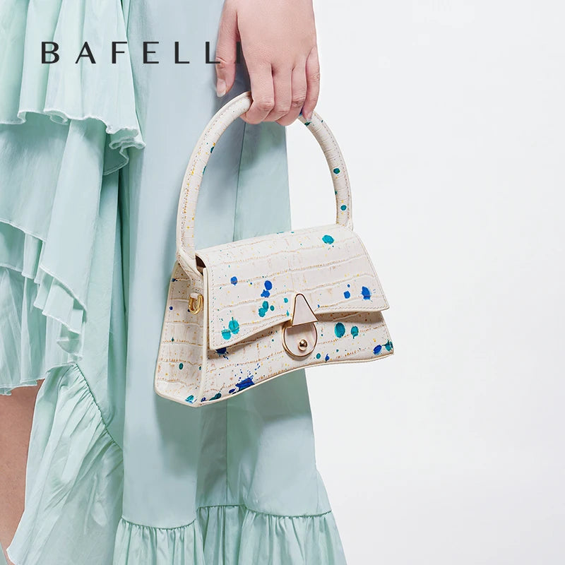 Designer Mini Top Handle Bag – Croc-Embossed Paint Splash