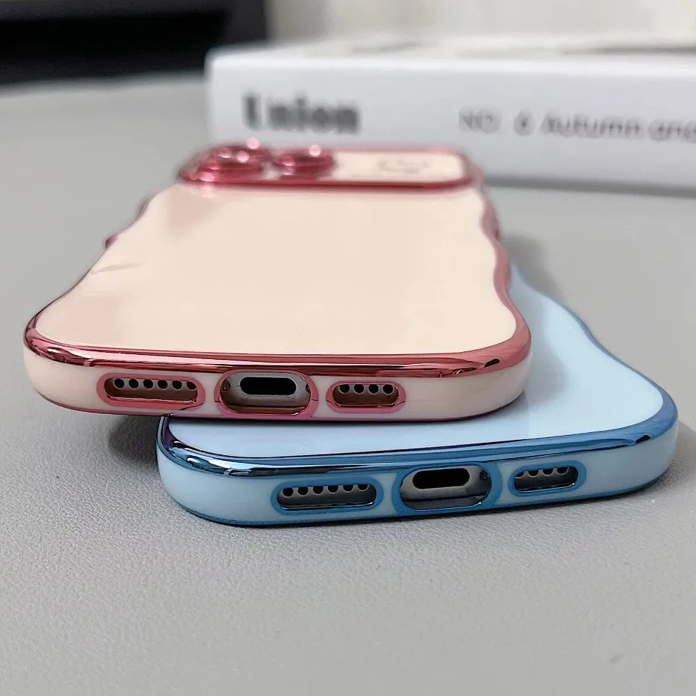 Electroplating Wave Heart iPhone Case – Gold Plated TPU Cover