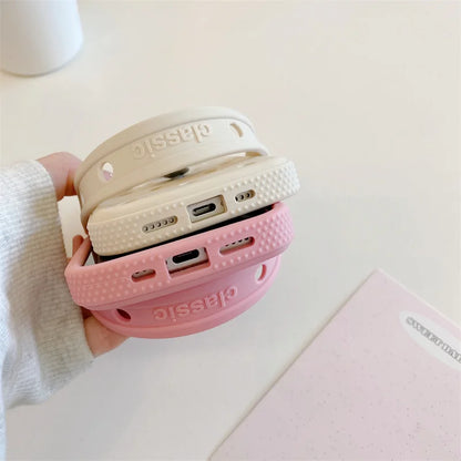 Crystal Charm Croc-Style iPhone Case – iPhone 16 / 15 / 14 / 13 / 12 / 11