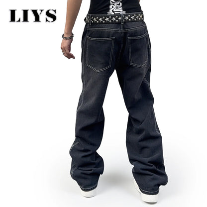Men's Baggy Wide Leg Black Jeans – Loose Straight Streetwear Denim Pants