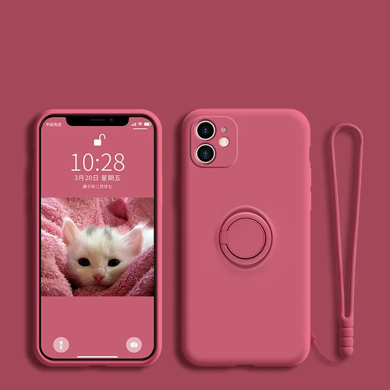 Liquid Silicone Ring Holder Phone Case – iPhone 11 to 17 Series